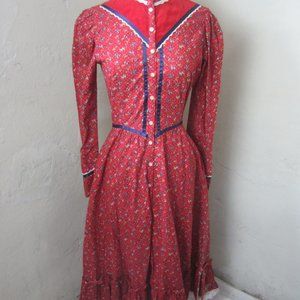 Vintage 70s Eber San Francisco Prairie Western Saloon Modest Midi Dress 13